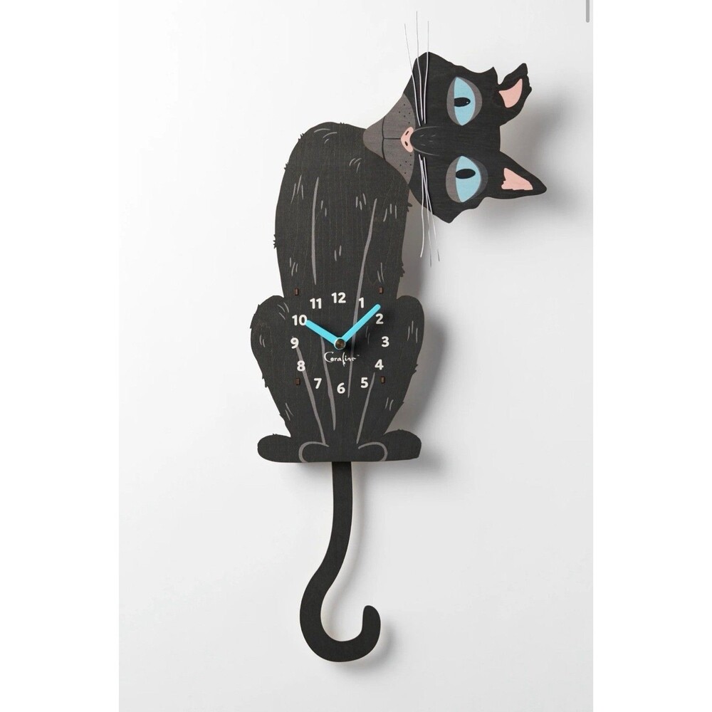LAIKA Official  Coraline Black Cat Wooden Pendulum Clock Birch Robot